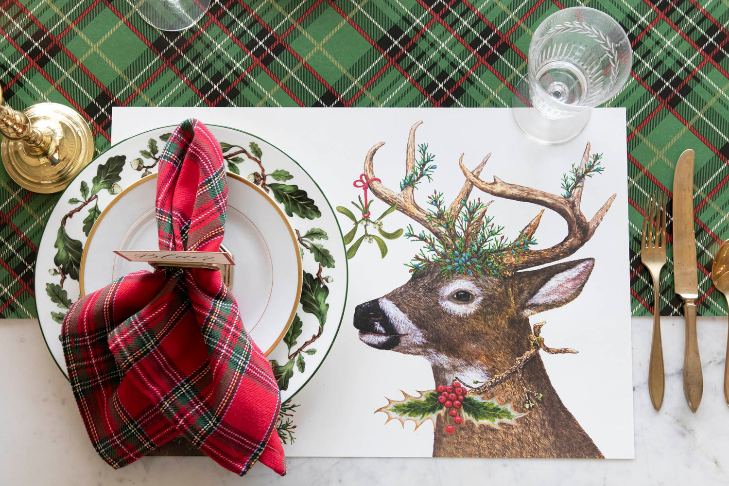 A Woodland themed table setting featuring the Deer to Me Placemat.