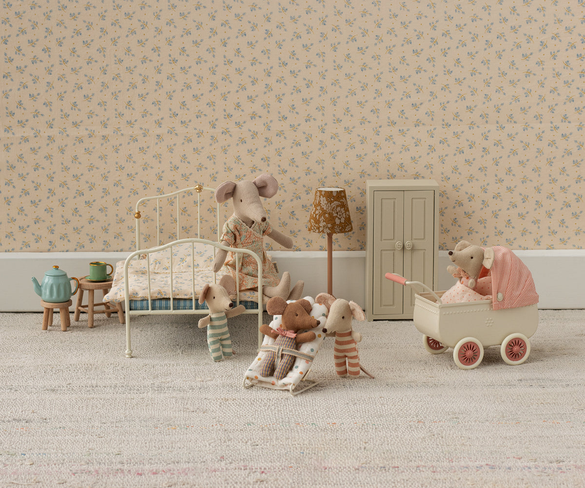 Coral Pram by Maileg for baby mice toys.
