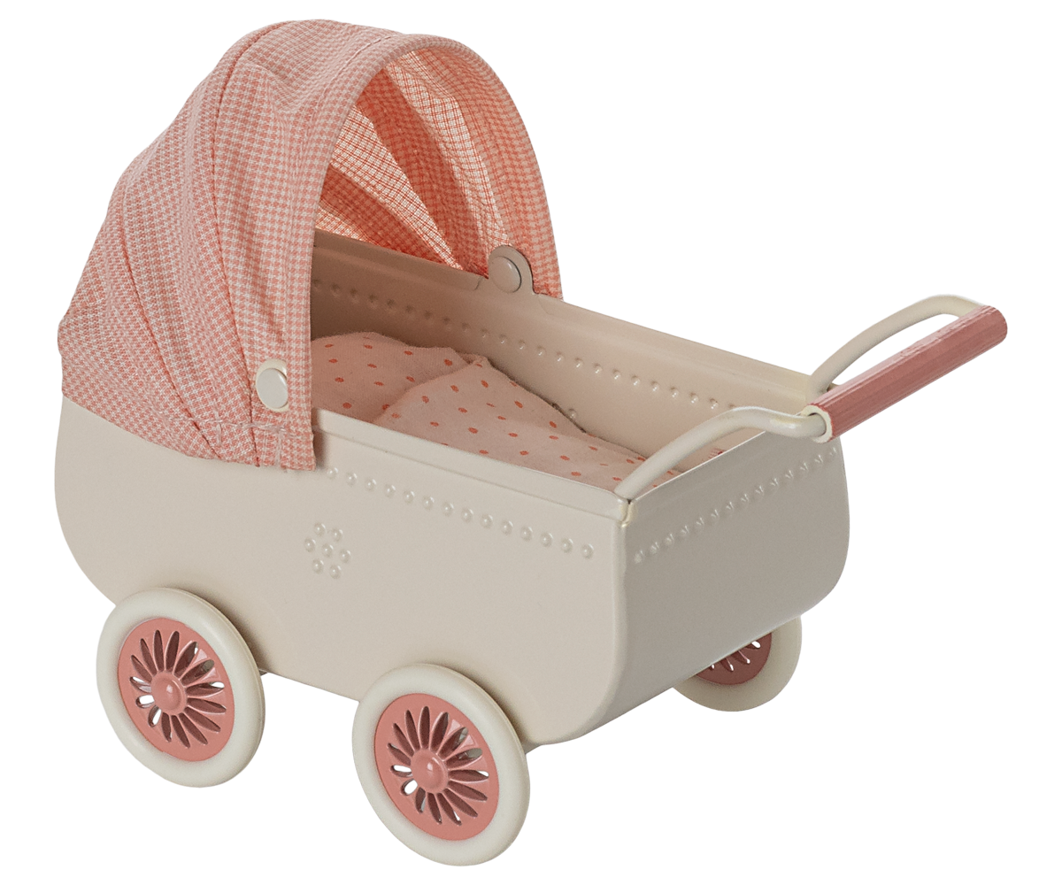 Coral Pram by Maileg for baby mice toys.