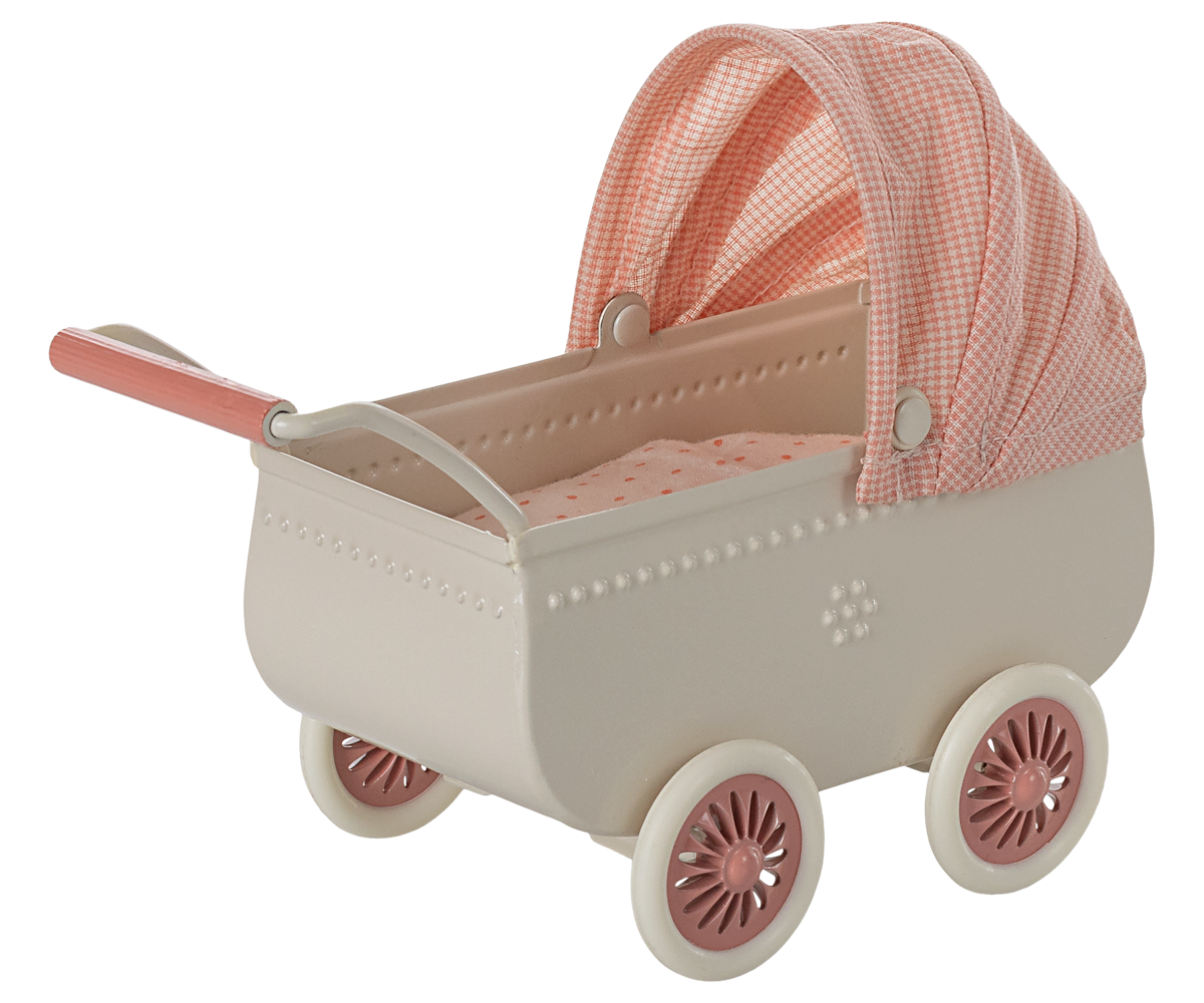 Coral Pram by Maileg for baby mice toys.
