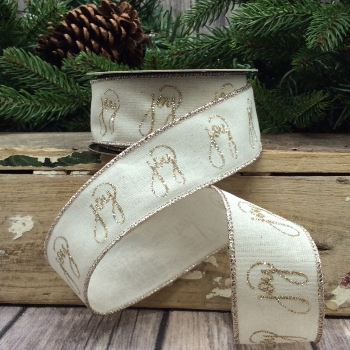 Joy Ivory Platinum Glitter Ribbon