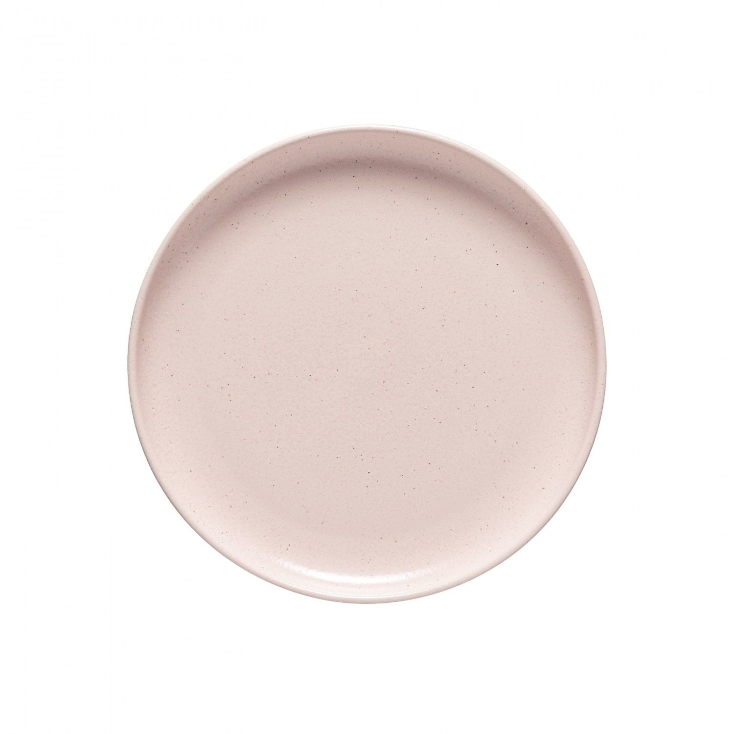 A pink plate with a matte finish on a white background from the Casafina Living Pacifica Marshmallow Dinnerware collection.