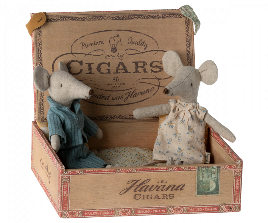 Mum and Dad Mice in Cigarbox