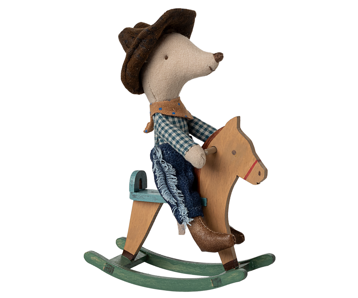 Little Brother Cowboy Mouse and his rocking horse by Maileg.