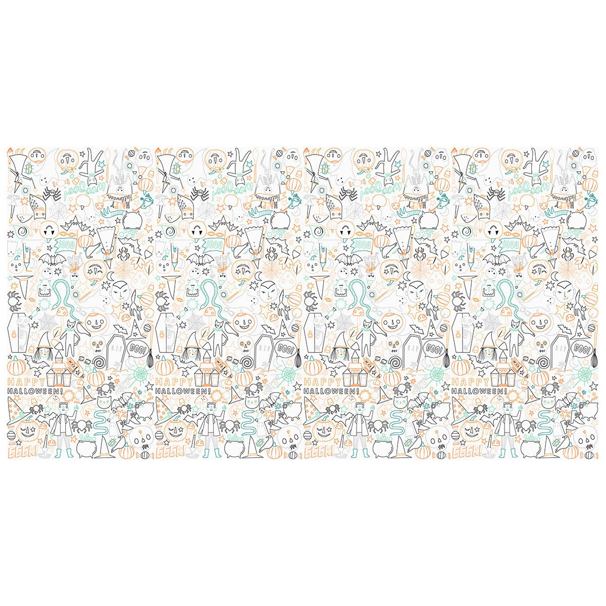 Patterned paper with Halloween-themed illustrations on a white background.