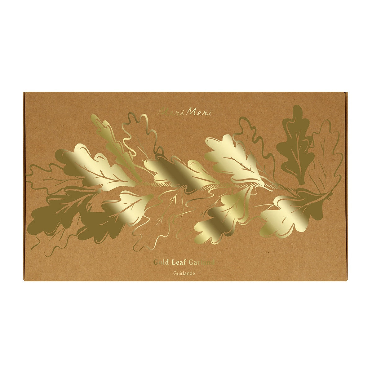 Brown box with gold leaf design on a white background.