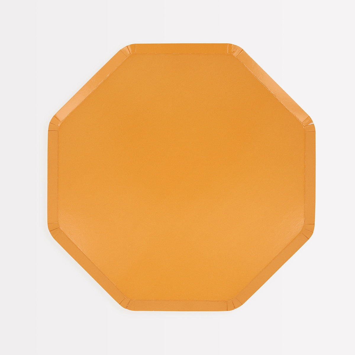 Octagonal yellow paper plate on a white background. 