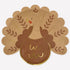 Paper plate shaped like a turkey with gold accents on a white background.