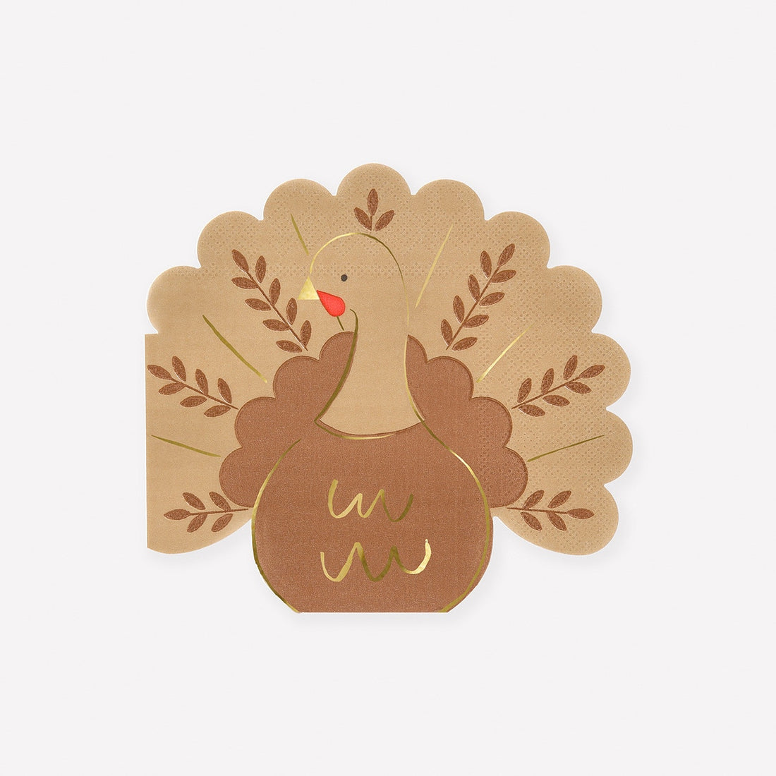 Paper napkin shaped like a turkey. 