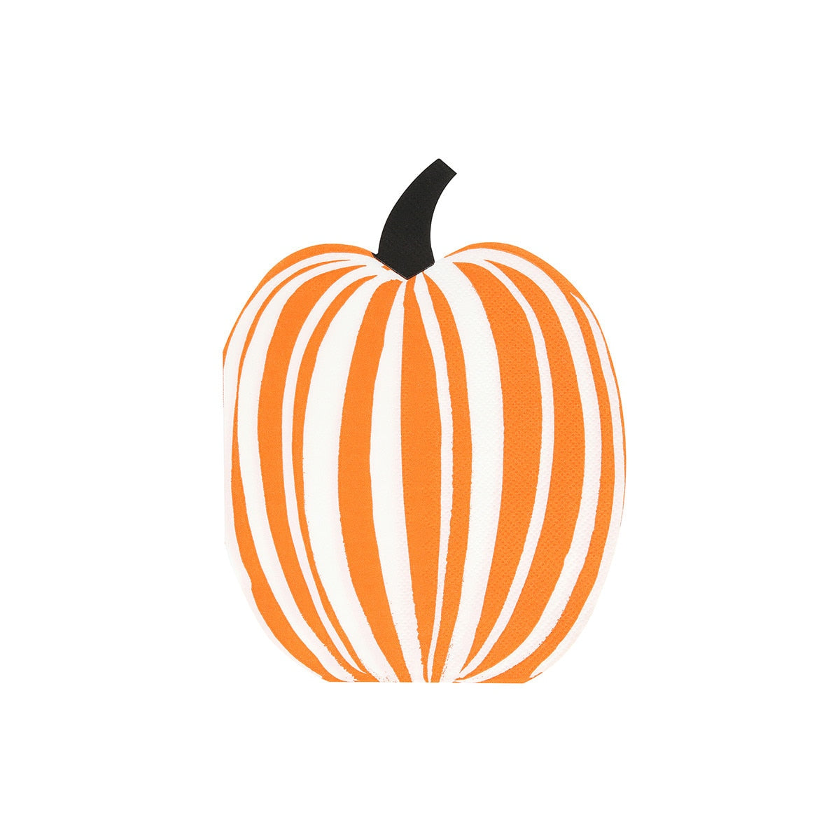 Orange and white striped pumpkin shaped napkin on a white background.
