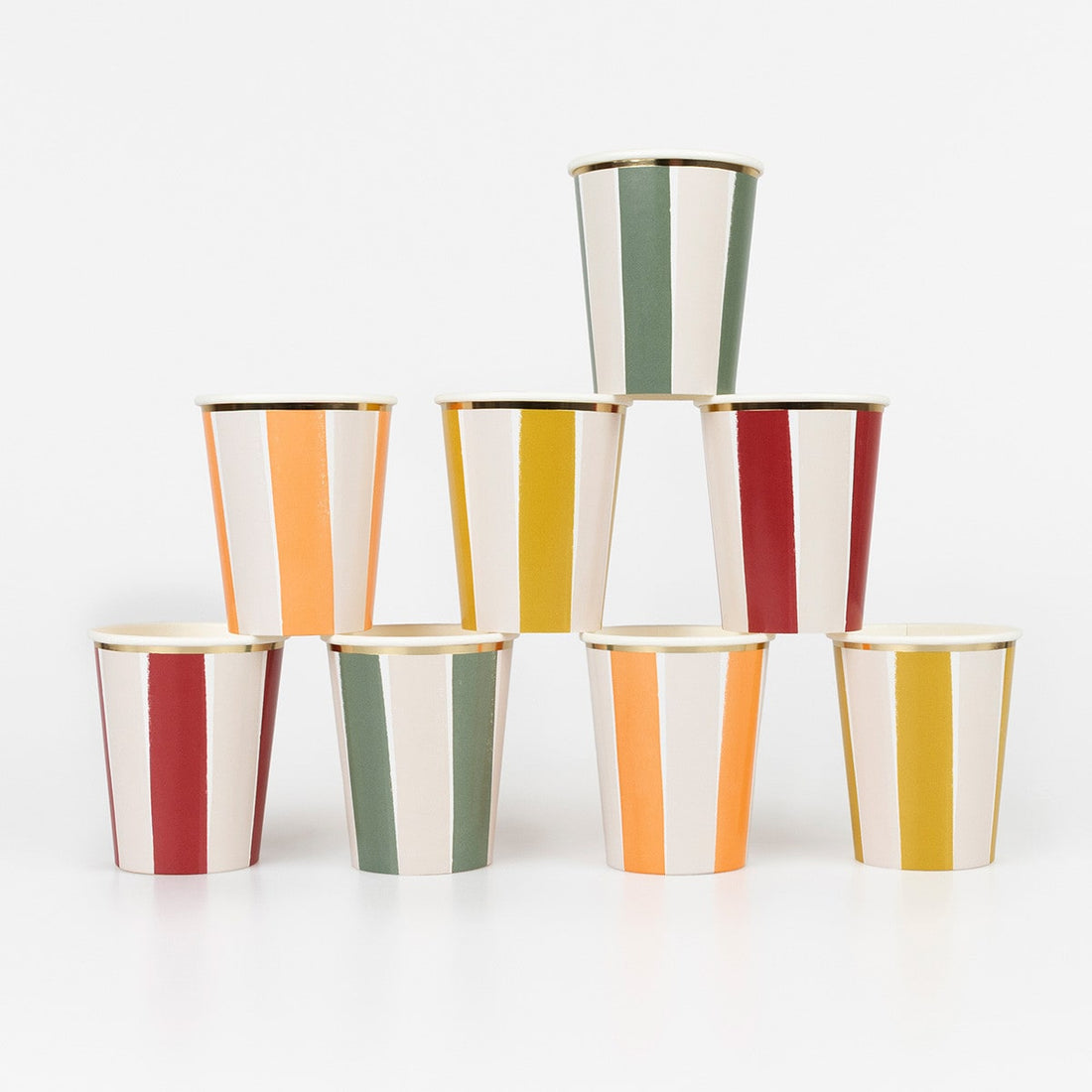 Stack of Fall Striped Paper Cups. 