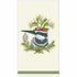 Guest towel napkin featuring artwork by Vicki Sawyer of a Kingfisher bird with various greenery on its head. 