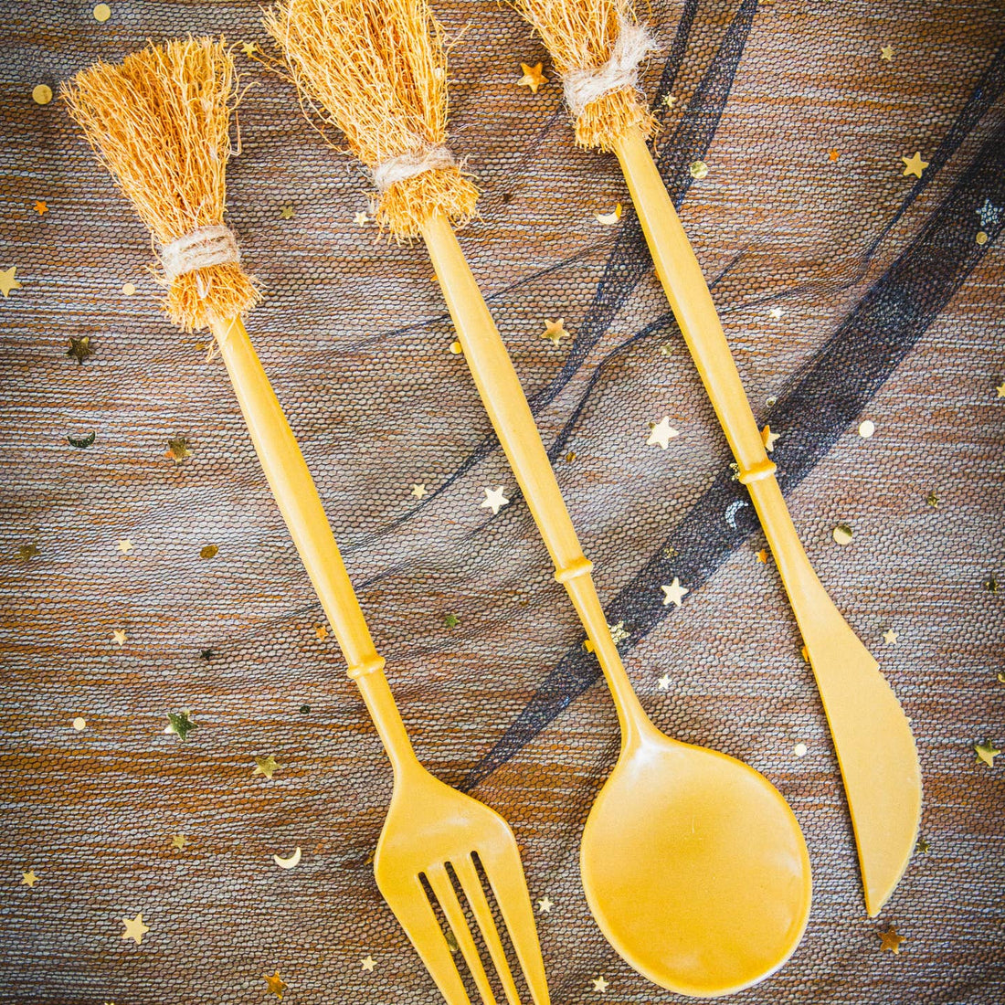 Plastic cutlery that looks like the end of a witches&