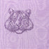 Stylized drawing by Alexa Pulitzer of a tiger head on a lilac colored paper napkin. 