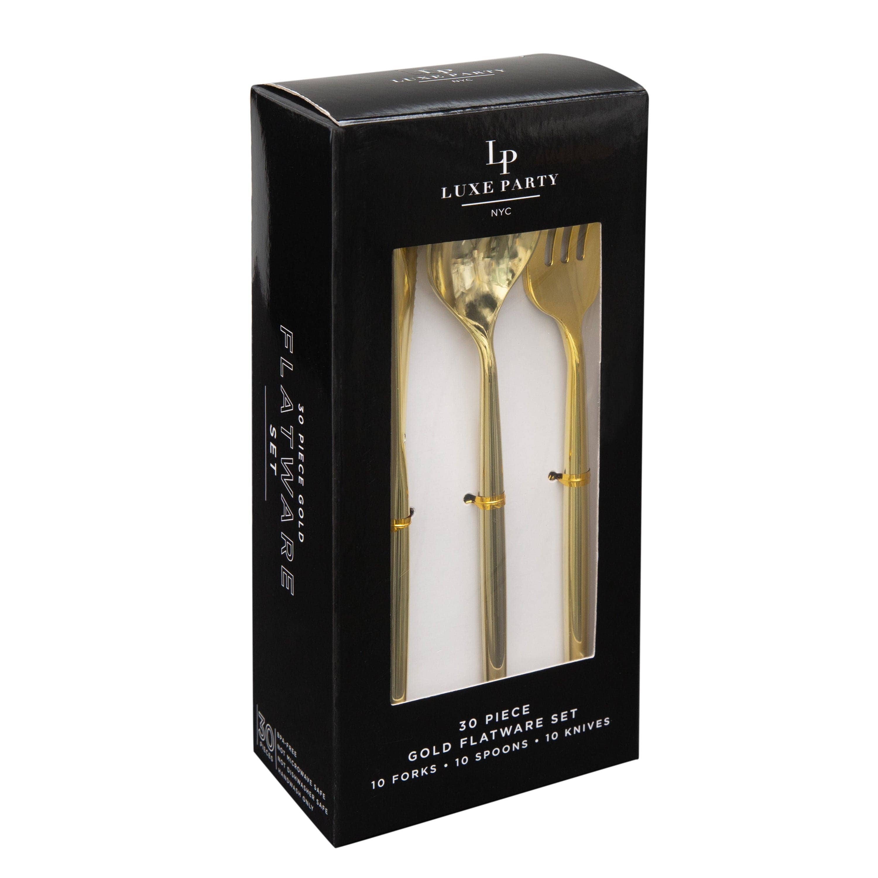 Packaged gold flatware set with &