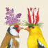 Paper Napkin with artwork by Vicki Sawyer featuring 2 birds facing each other with flowers on their heads.
