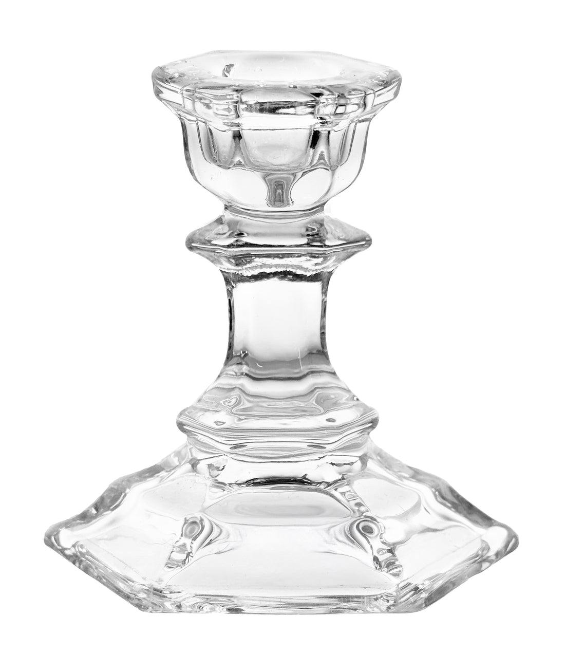 Clear glass candle holder on a white background
