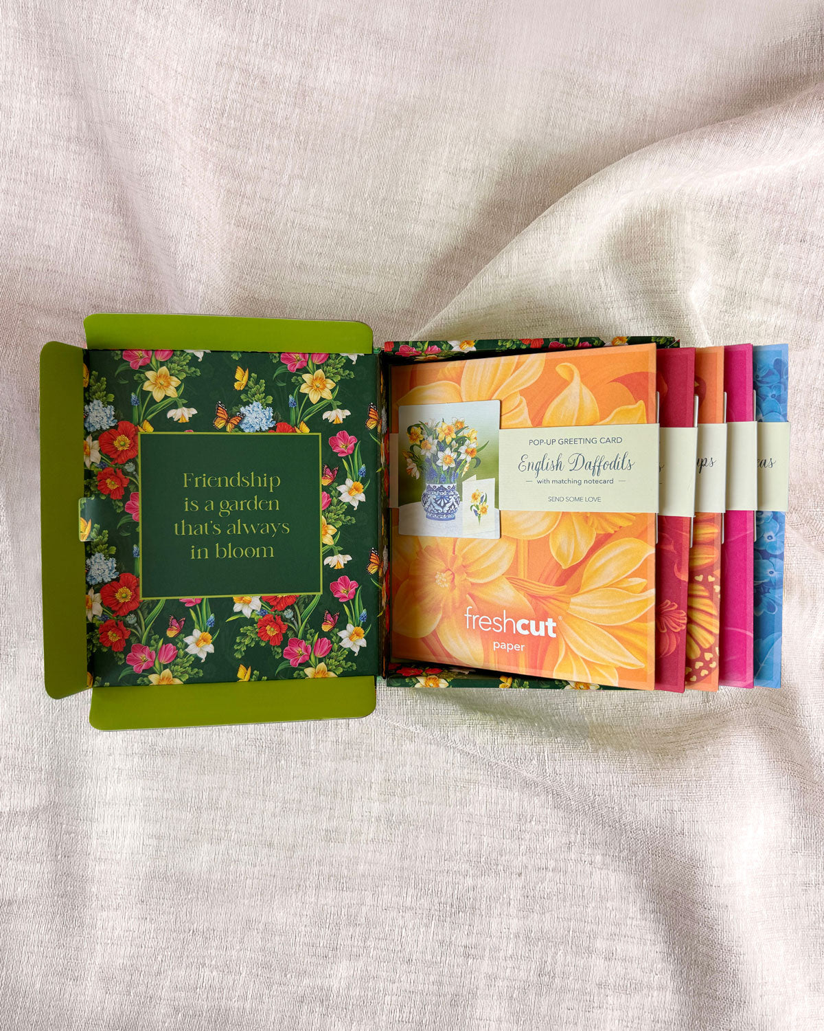 Inside of boxed set showing assorted cards.