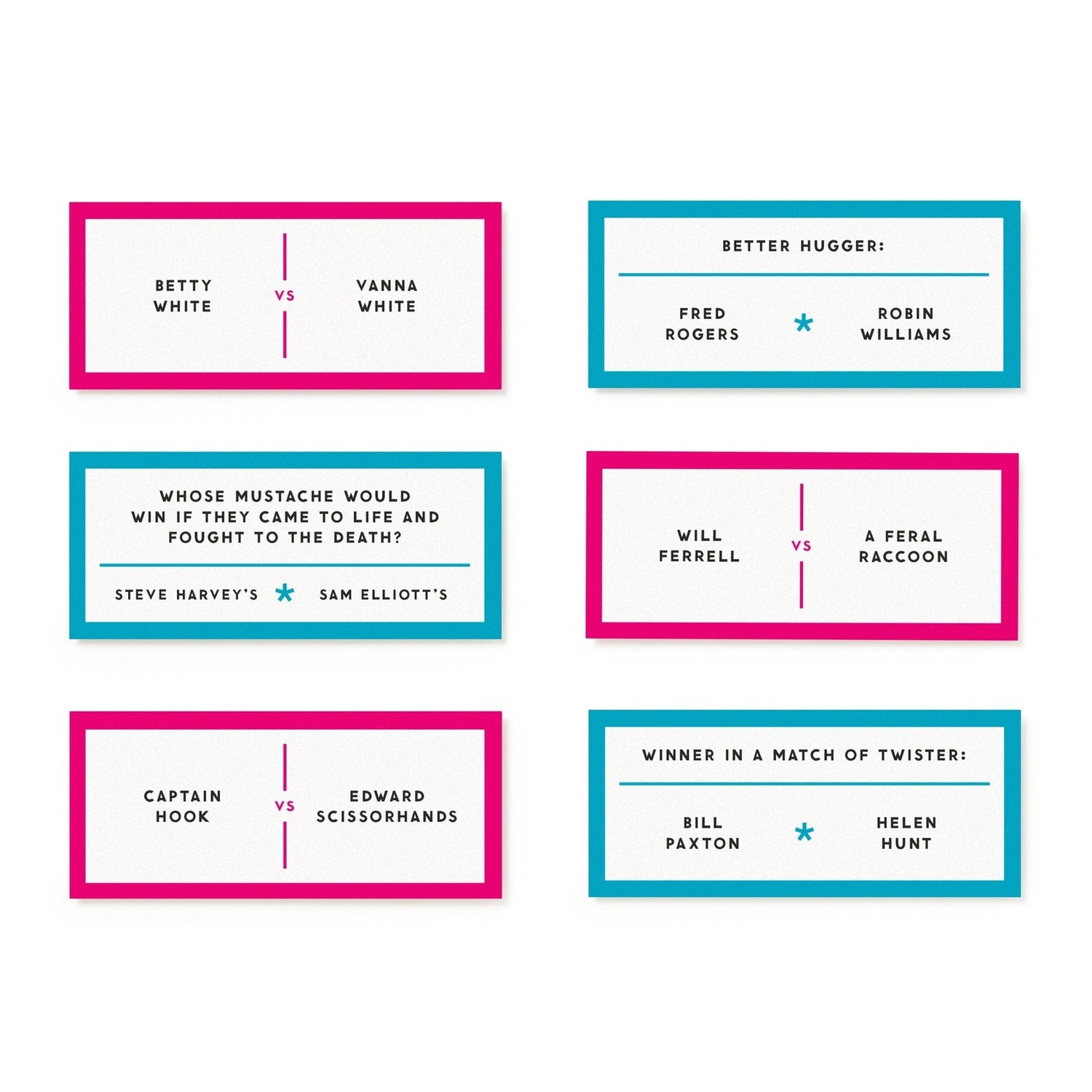 Set of humorous comparison cards with text on a white background.