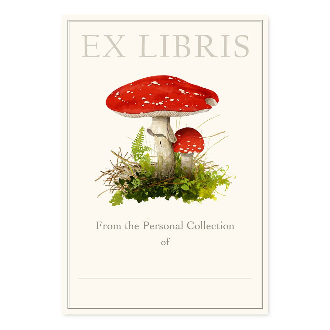 Bookplate with artwork of a mushroom on it and &quot;From the Personal Collections of&quot; on it below.  