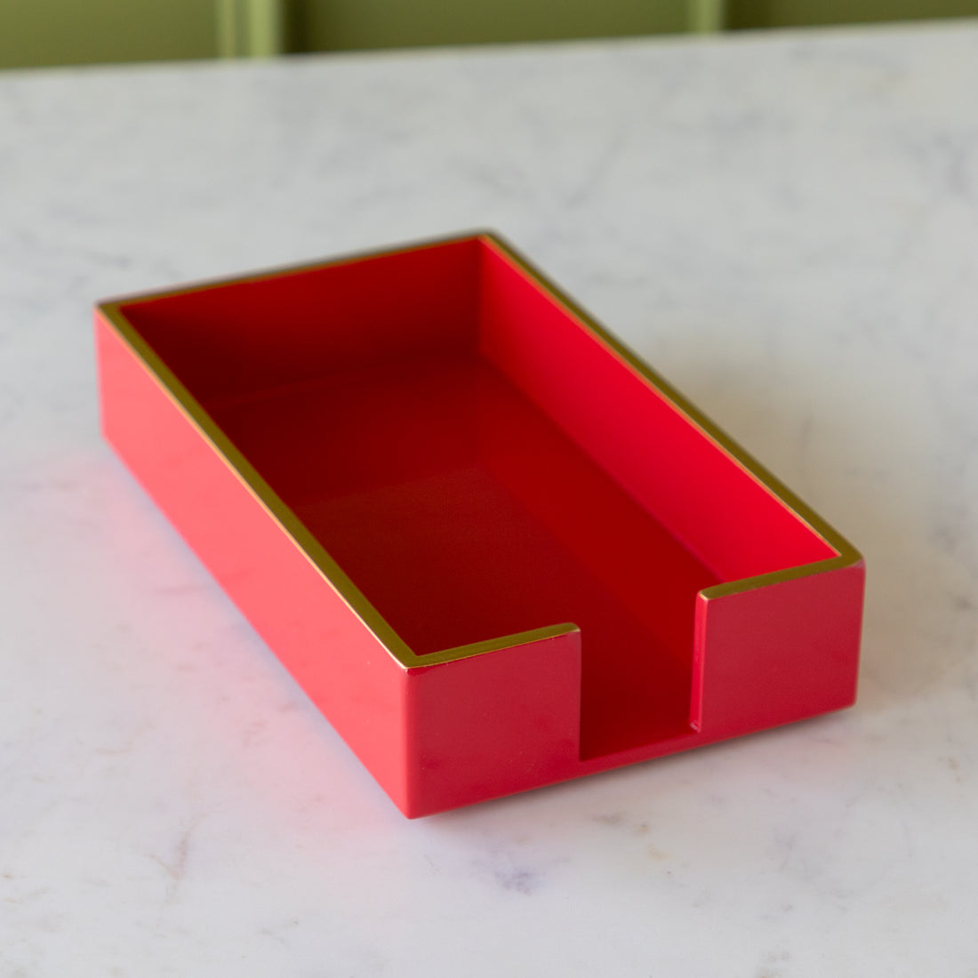 Red Guest Towel Napkin Holder with Gold Trim