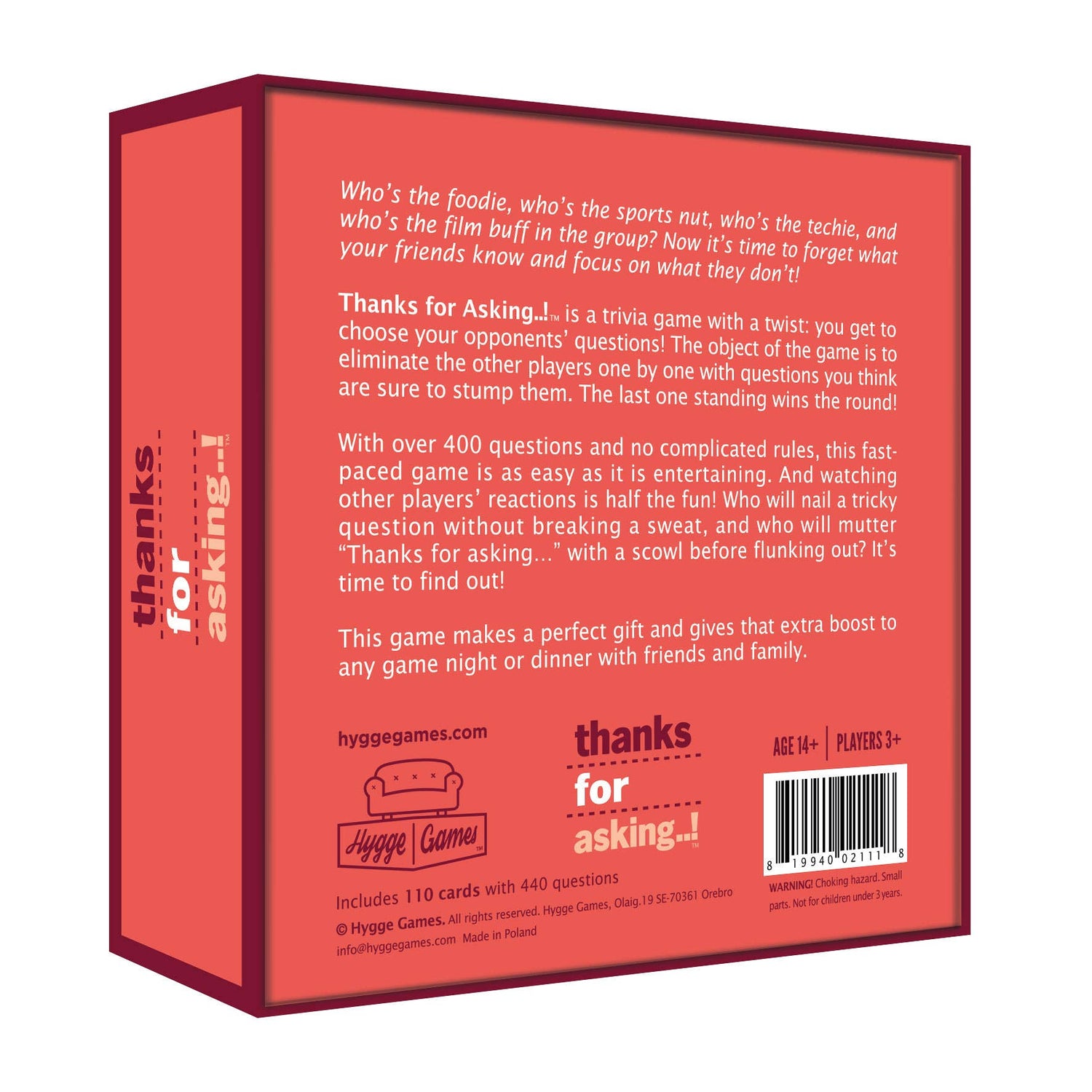 Back of Thanks for Asking Trivia Game Box