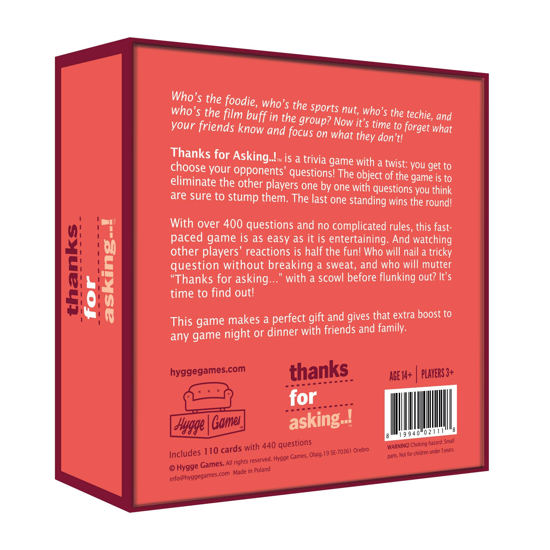 Back of Thanks for Asking Trivia Game Box