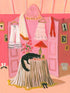 Artwork by Janet Hill of a black cat sleeping on a tabletop. 