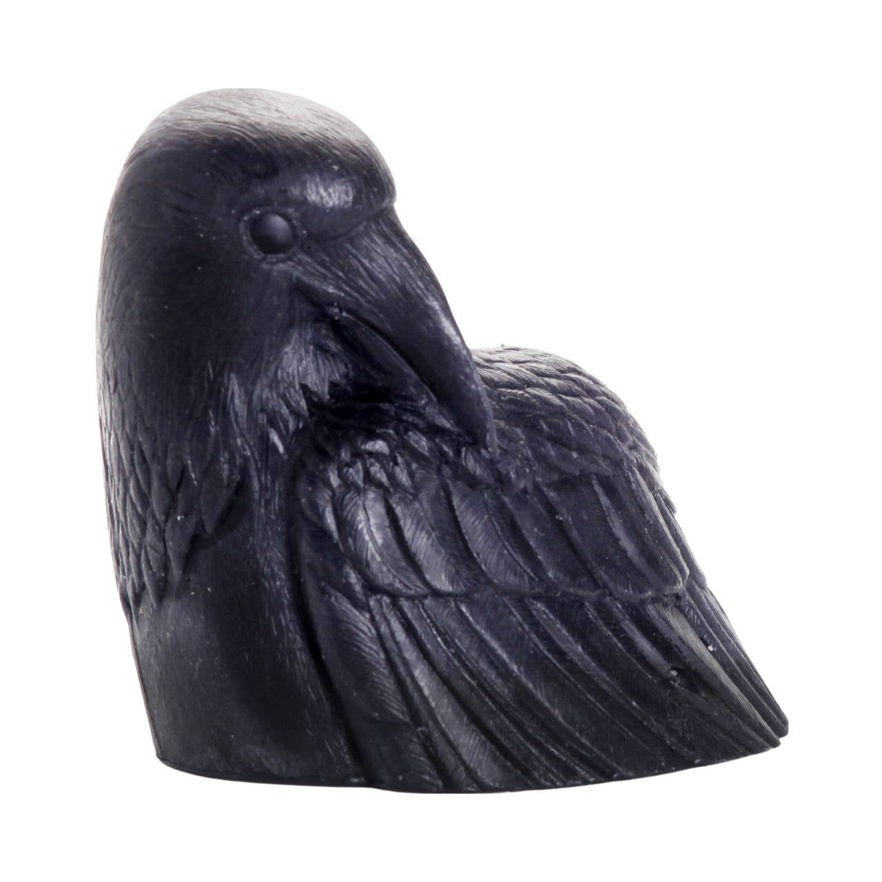 Black candle shaped like a crow head.