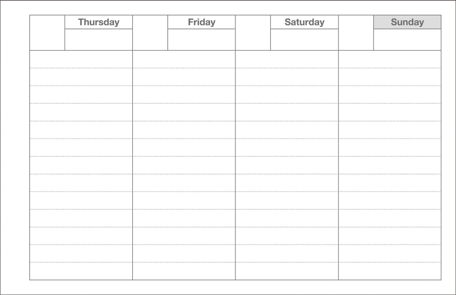 Blank weekly planner with days of the week labeled.