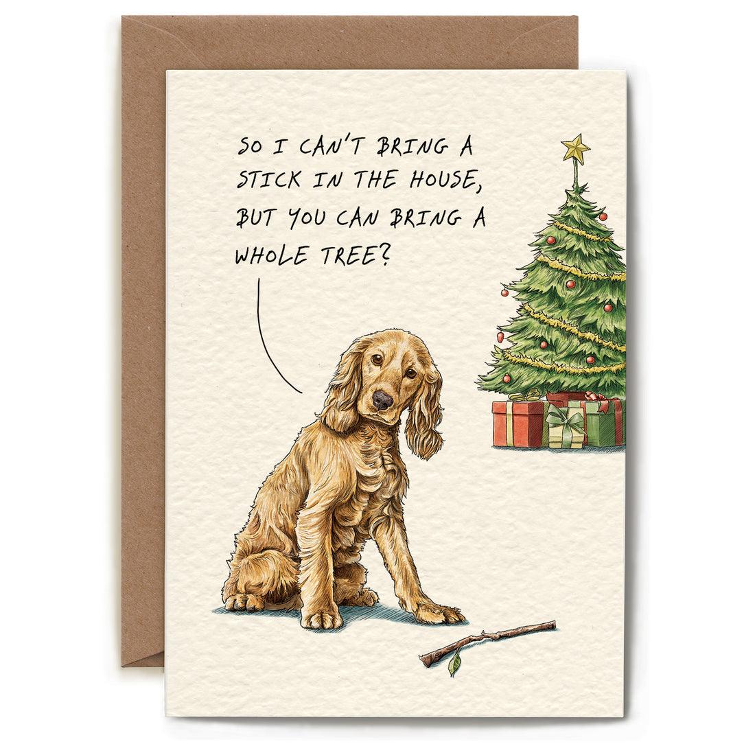 An illustration of a dog with a tilted head and a stick with the words &quot;So I can&