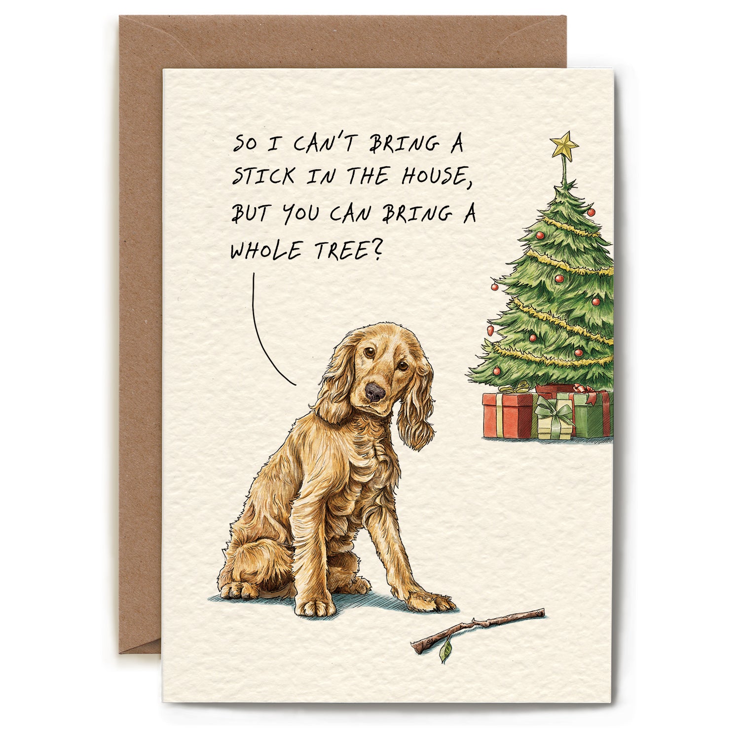 An illustration of a dog with a tilted head and a stick with the words &quot;So I can&