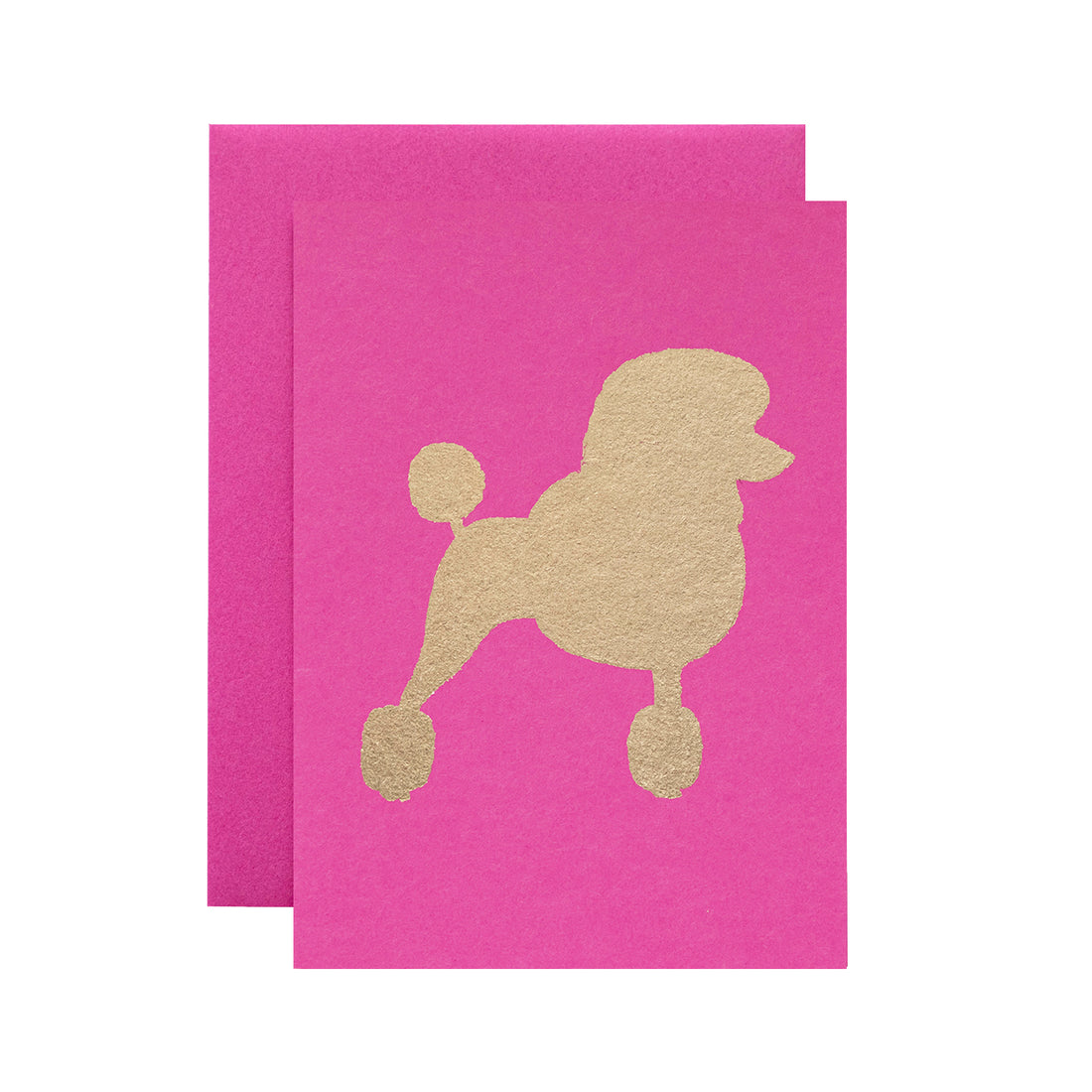 Pink Poodle Card by Catherine Greenup of a gold-leafed silhouette of a poodle on a pink card with a matching pink envelope.