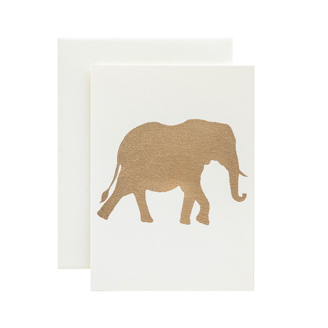 Ivory Elephant Card by Cathering Greenup featuring a silhouette of an elephant in gold leaf, on an ivory card with a matching envelope.