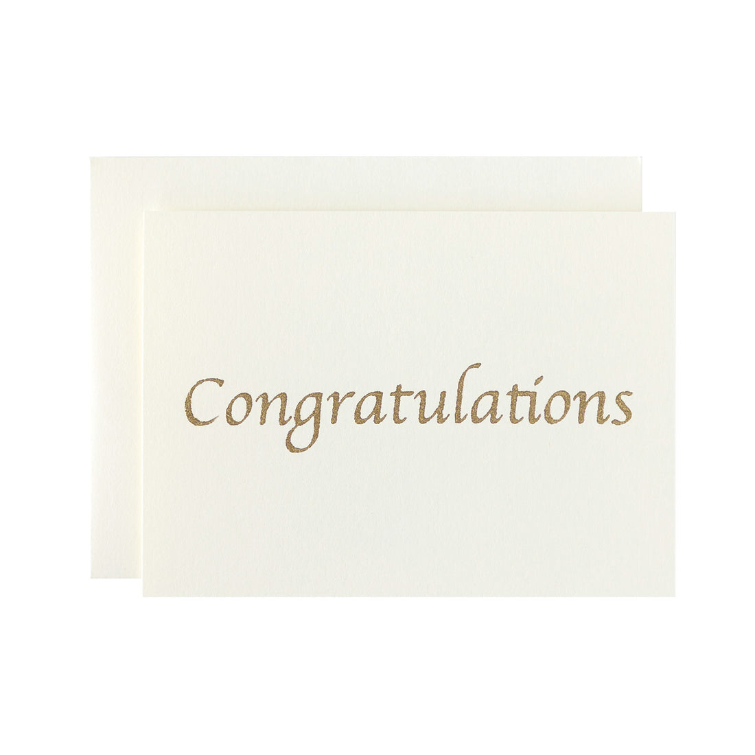 A greeting card with &quot;Congratulations&quot; in gold foil on an ivory card with a matching envelope.