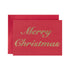 Text that reads "Merry Christmas" in gold leaf, on a red card with a matching envelope.