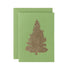 A gold foil fir tree on a green card with a matching envelope.