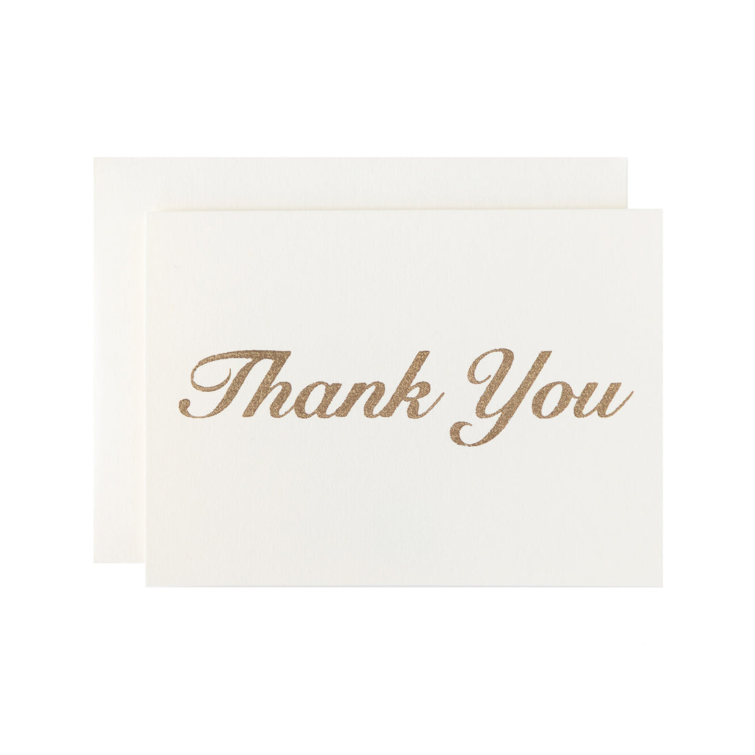 "Thank You" in gold foiled text on an ivory card with a matching envelope.