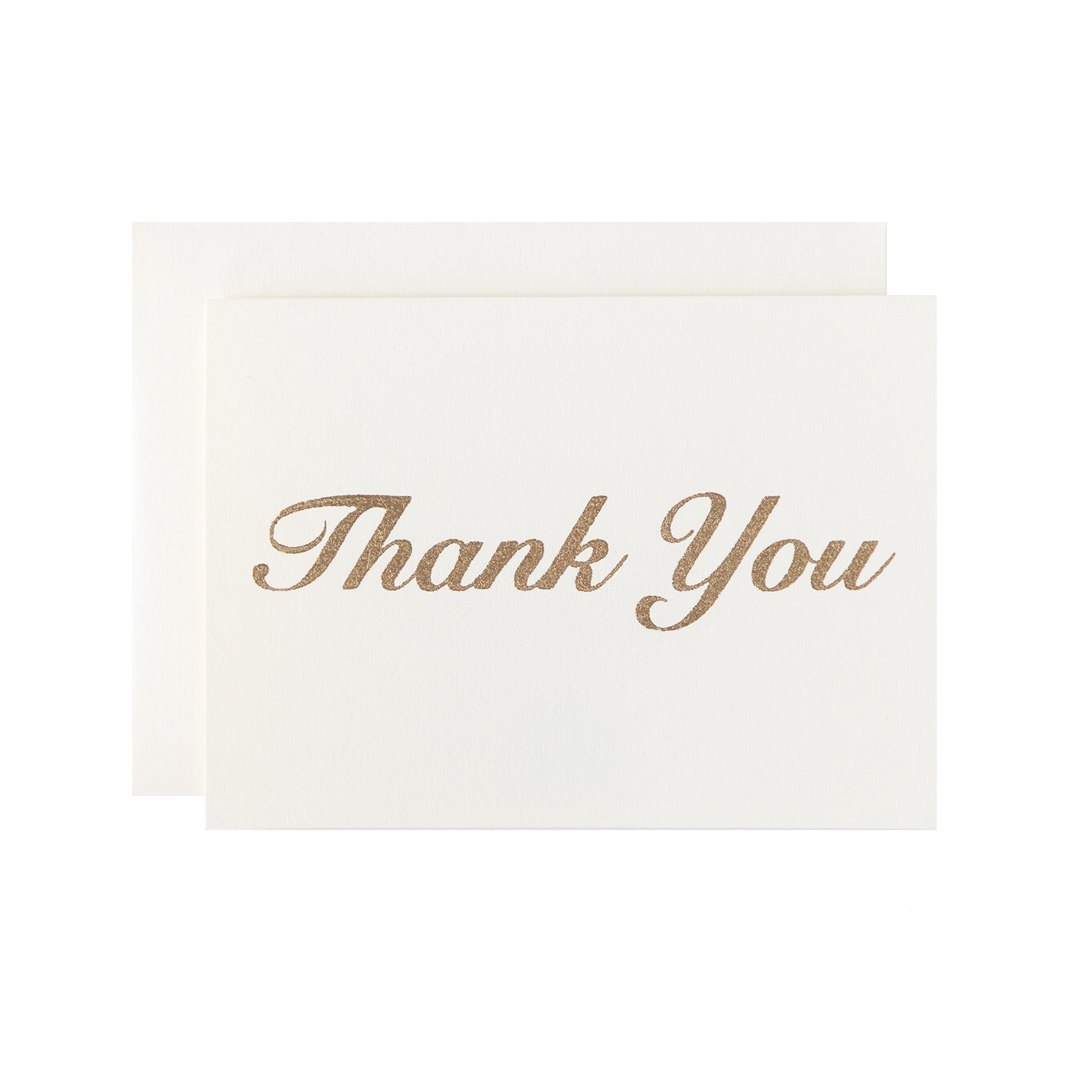 "Thank You" in gold foiled text on an ivory card with a matching envelope.