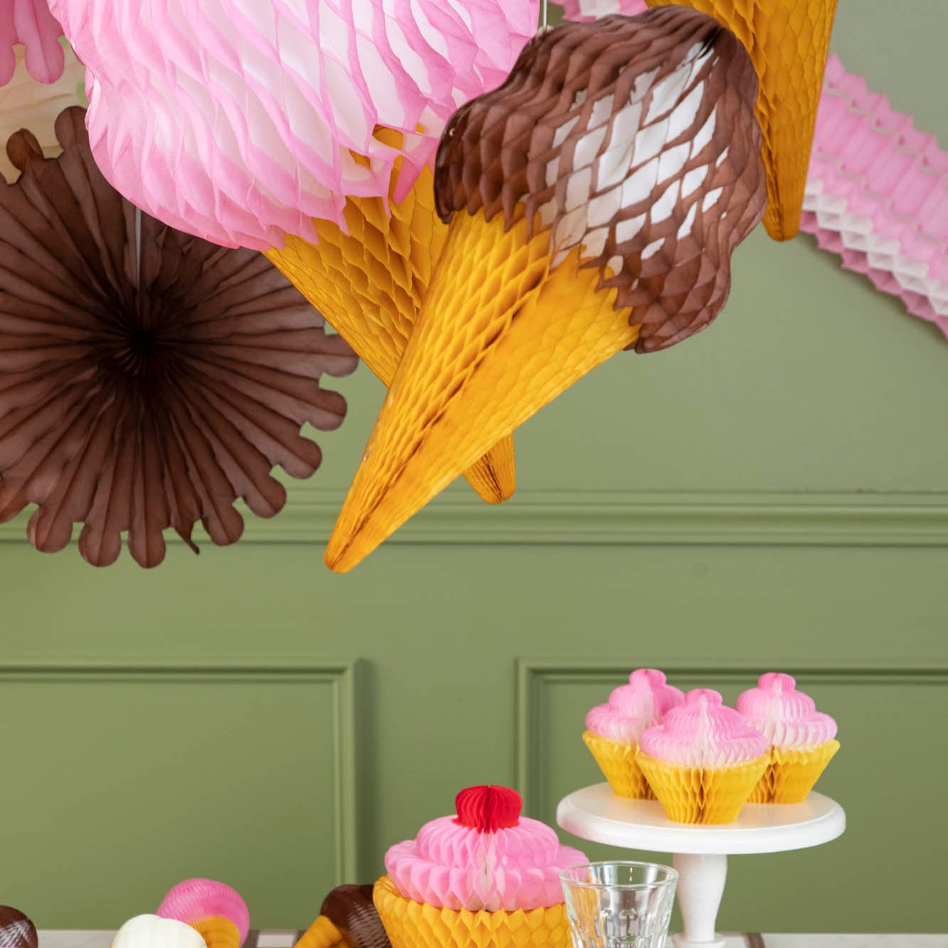 Honeycomb Chocolate Medium Ice Cream Cone hung on a string from the ceiling.