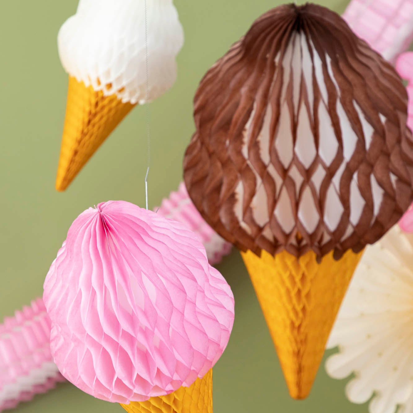 Honeycomb Large Ice Cream Cone hanging from the ceiling.