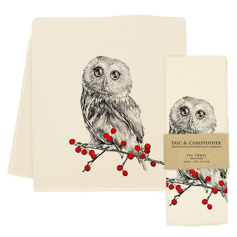 Tea towel with owl design and &