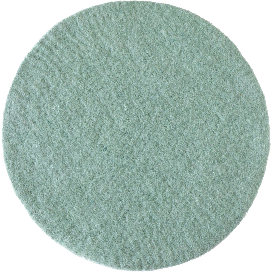 A round, flat placemat of mint artisan felt is displayed against a white background.