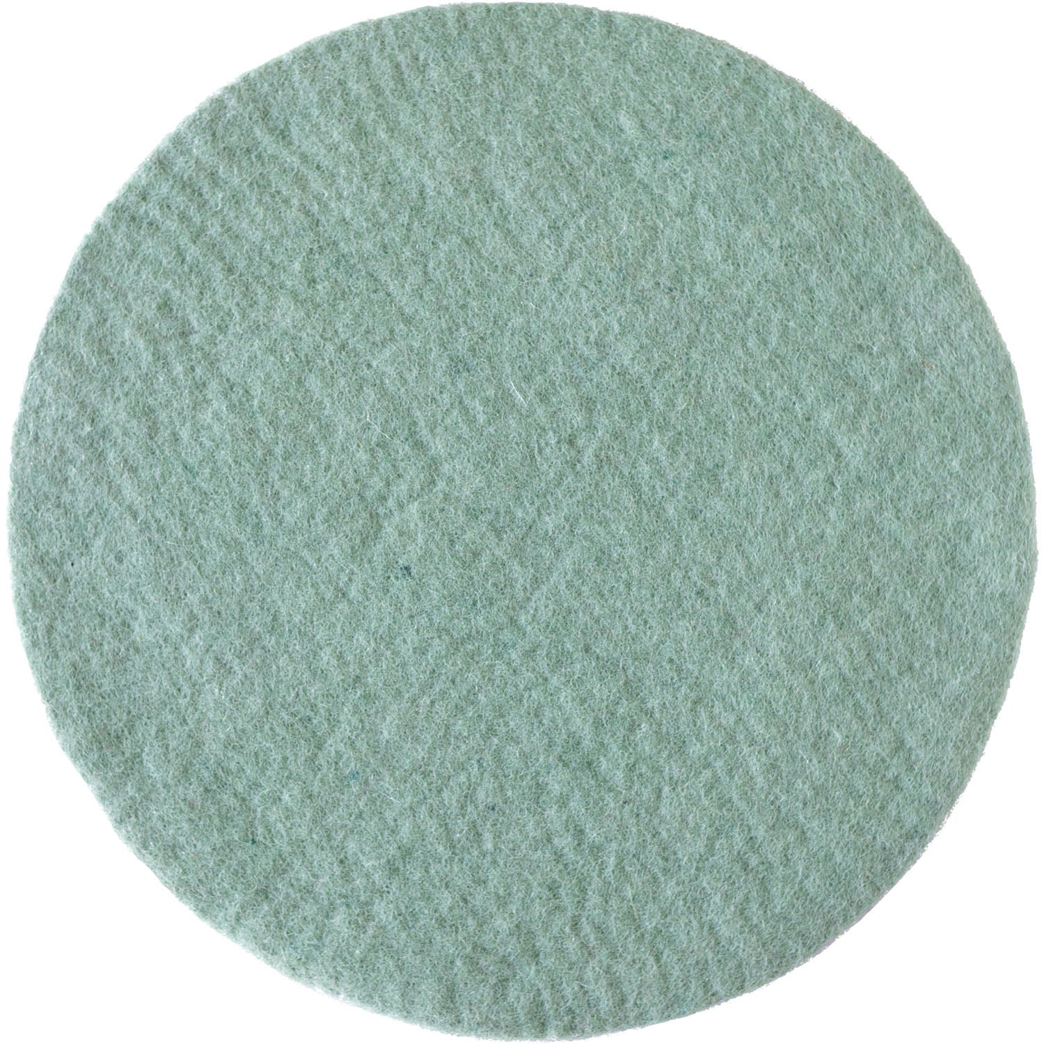 A round, flat placemat of mint artisan felt is displayed against a white background.