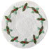 A round, flat placemat of white with a berry wreath, artisan felt is displayed against a white background.