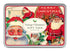 Vintage Christmas gift tags tin with Santa Claus illustrations on a white background.