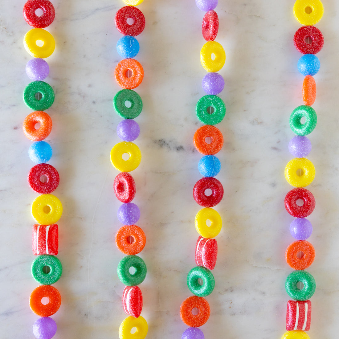 Candy Life-Saver Garland on a marble table.