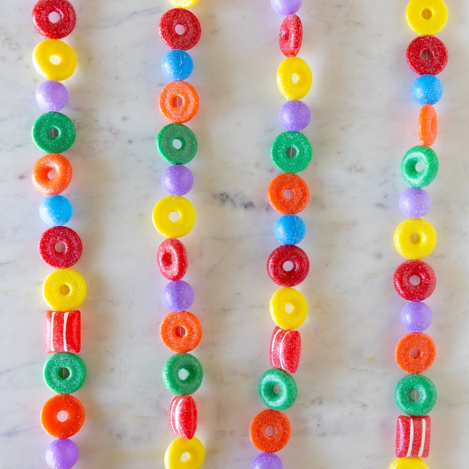 Candy Life-Saver Garland on a marble table.
