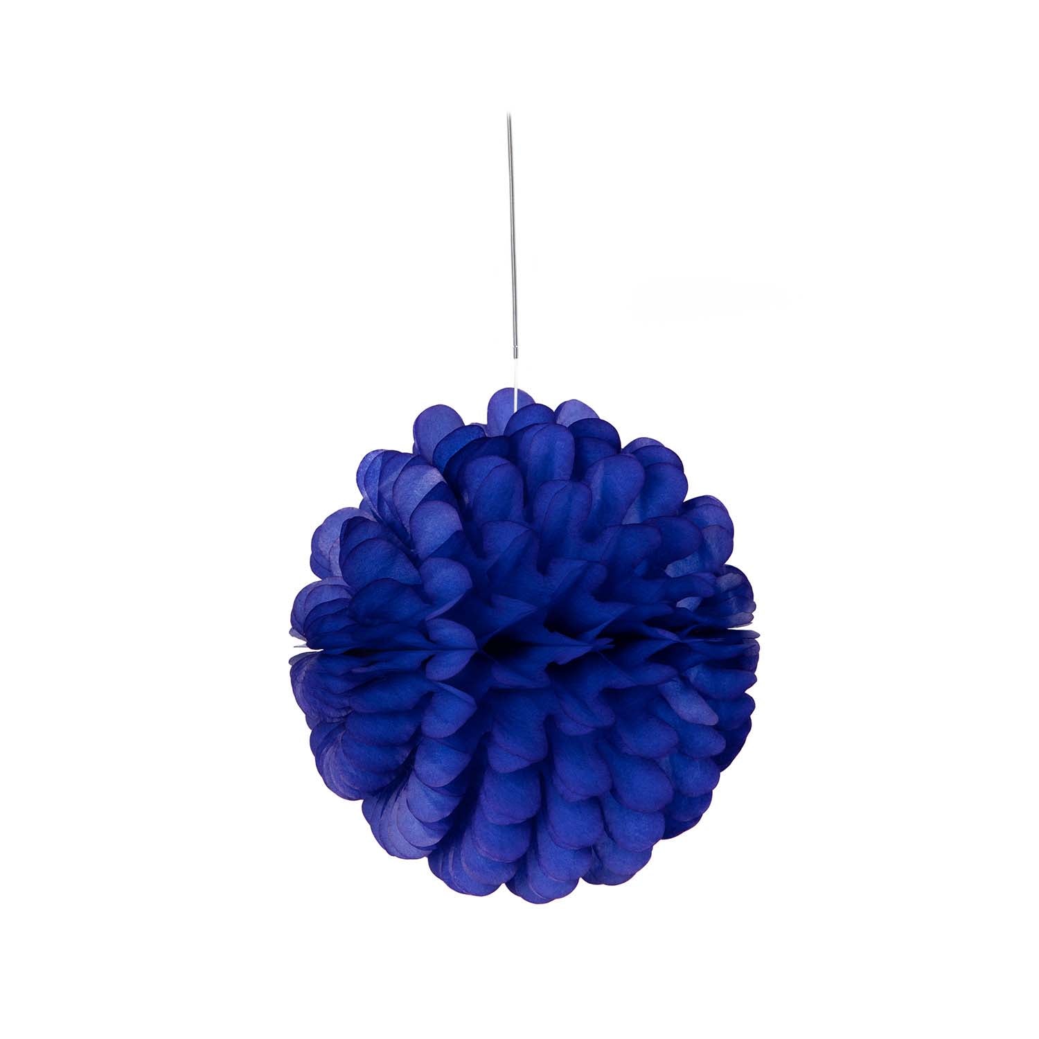Three Hester & Cook patriotic ruffled balls, set of 3, on a table.