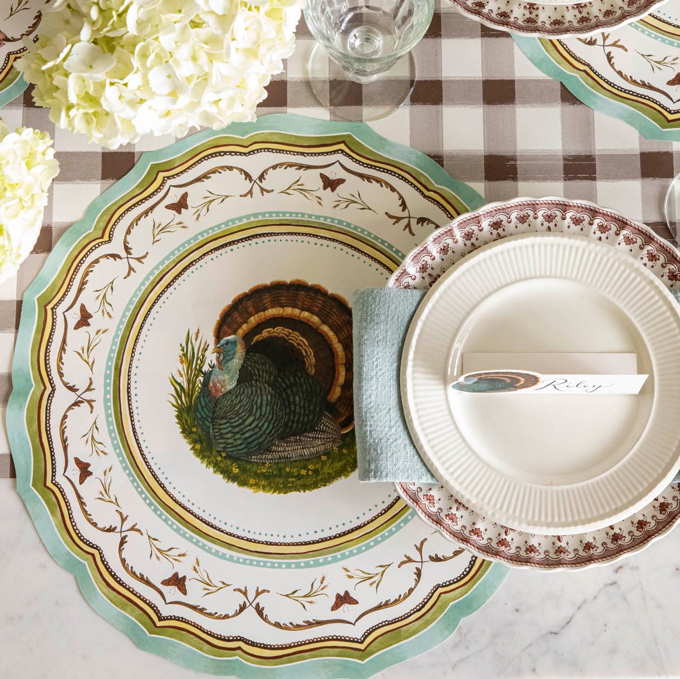 Die-cut Heritage Turkey China Placemat elegant tablescape.